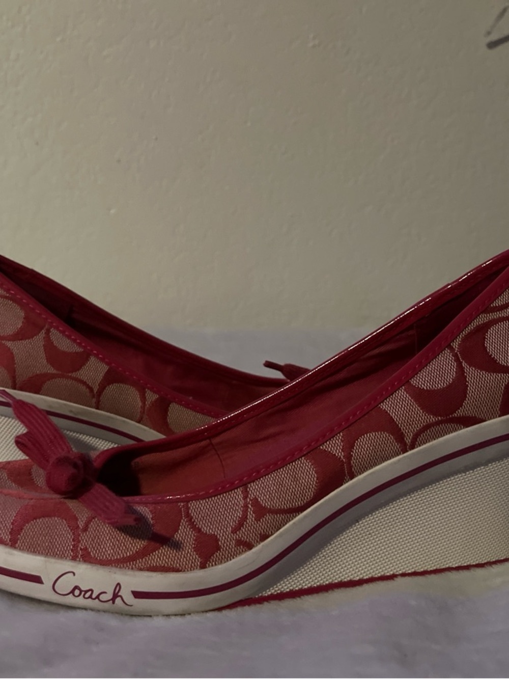 Coach Pink Signature Bow Wedge Flats